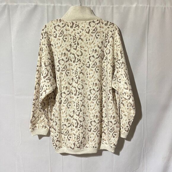 Aerie Small Oversized Animal Print Leopard Cream Brown Collared Sweater‎ V Neck - Picture 8 of 10